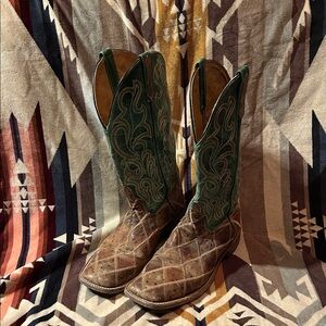 Anderson Bean Western Boots with Green and Brown Design